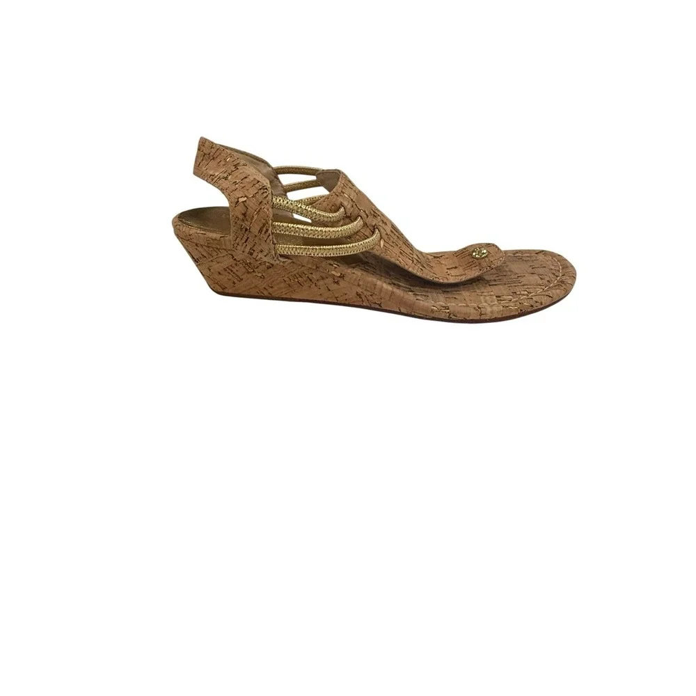 Donald Pilner Vensa Cork Wedge Sandal With Gold Lame Accent 9.5
